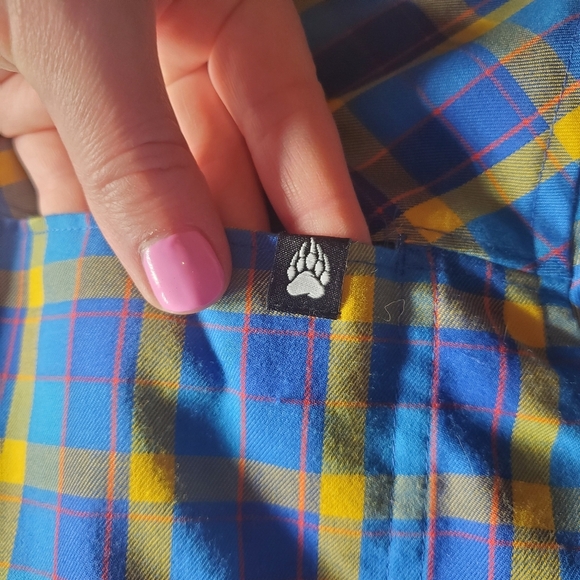 Duluth Trading Company Alaskan Hardgear Midnight Sun Shirt Blue Aster Plaid NWOT - Picture 8 of 16